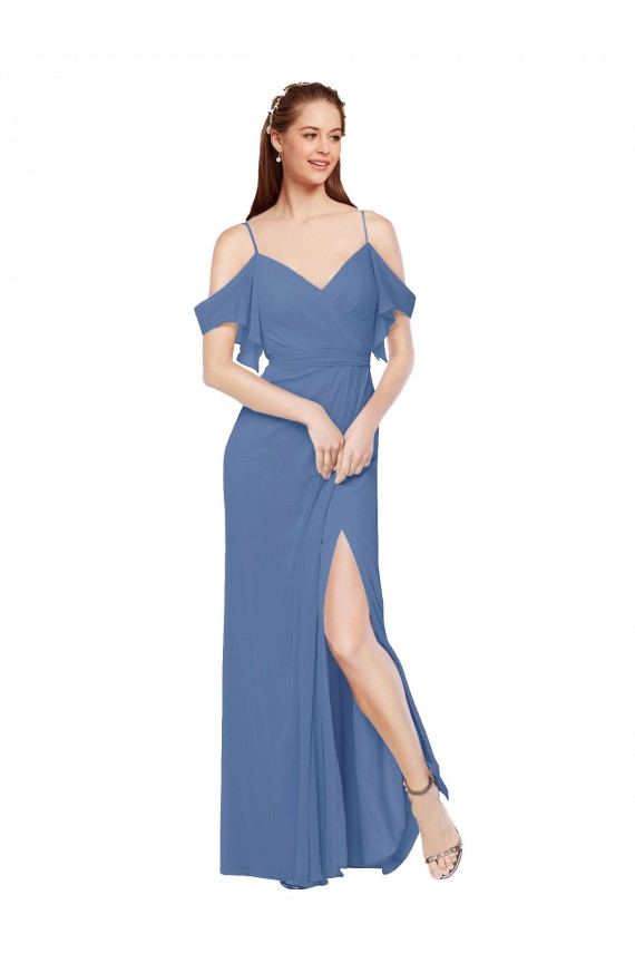 Windsor Azul Chiffon Linha A Amor Longo Vestidos de Madrinha Acessíveis