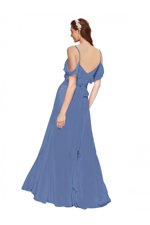 Windsor Azul Chiffon Linha A Amor Longo Vestidos de Madrinha Acessíveis