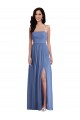 Windsor Azul Linha A Alças finas Chiffon Longo Vestidos de Madrinha Acessíveis