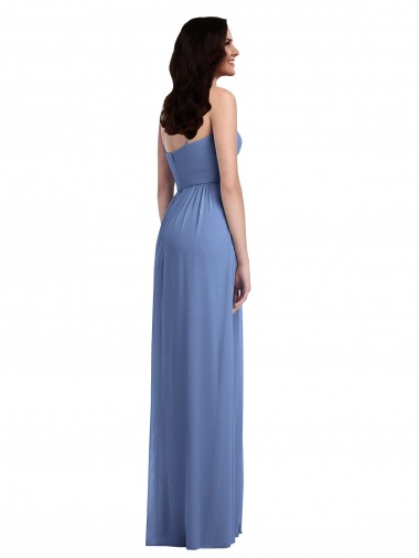 Windsor Azul Linha A Alças finas Chiffon Longo Vestidos de Madrinha