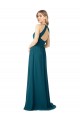 Windsor Azul Linha A Decote Alto Chiffon Longo Vestidos de Madrinha Acessíveis