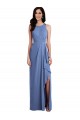 Windsor Azul Linha A Decote Joia Chiffon Longo Vestidos de Madrinha Acessíveis