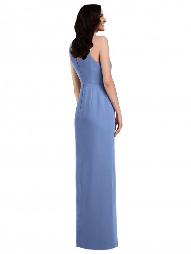 Windsor Azul Linha A Decote Joia Chiffon Longo Vestidos de Madrinha