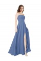 Windsor Azul Linha A Sem alças Chiffon Longo Vestidos de Madrinha Acessíveis