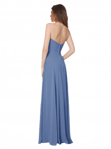 Windsor Azul Linha A Sem alças Chiffon Longo Vestidos de Madrinha